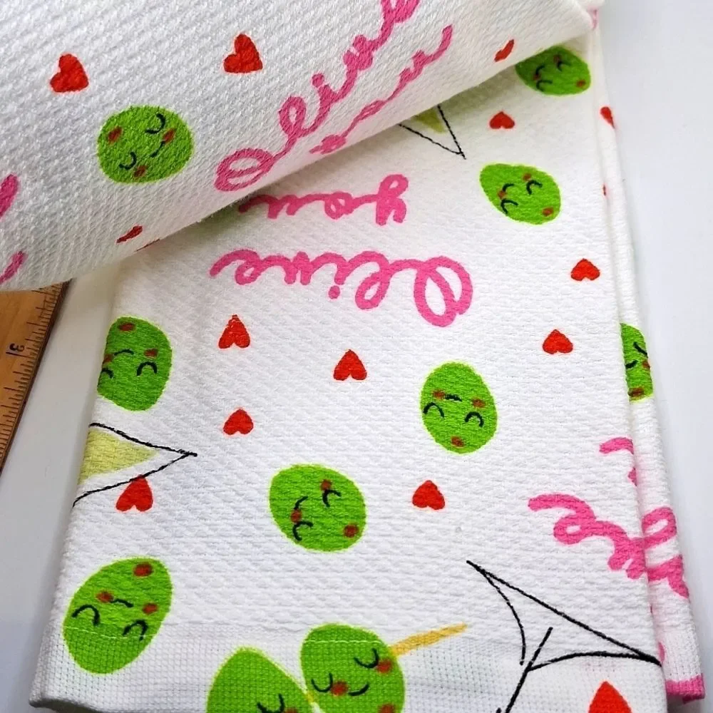pun linens Olive you kitchen towels martini glass